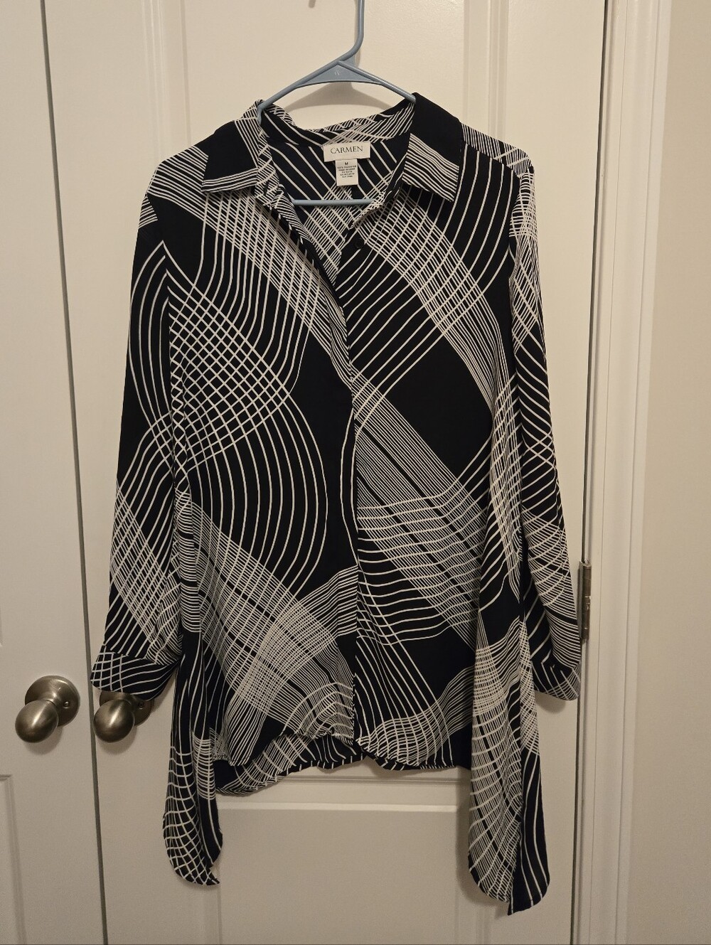 Carmen Black And White Geometric Striped Blouse